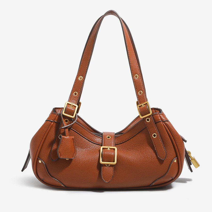 Sac épaule vintage esprit biker en cuir PU