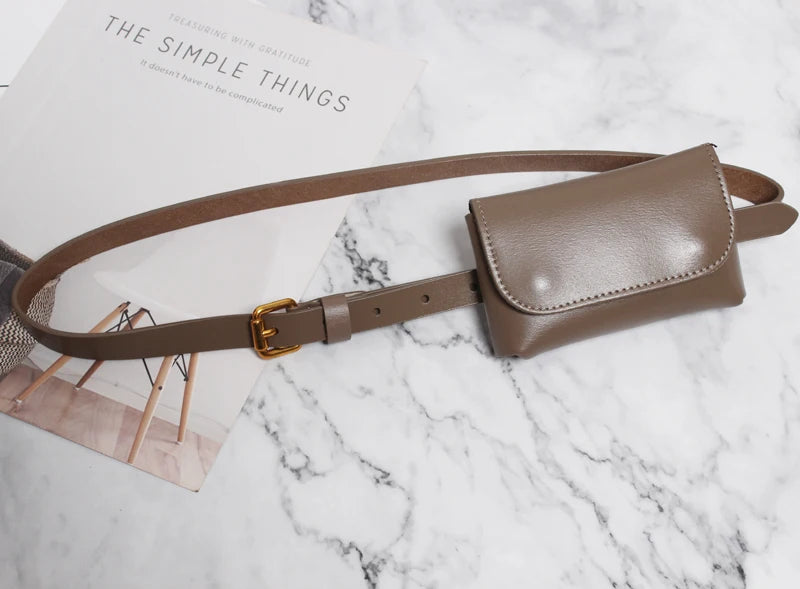 Ceinture cuir véritable avec pochette – Style Coréen Minimaliste