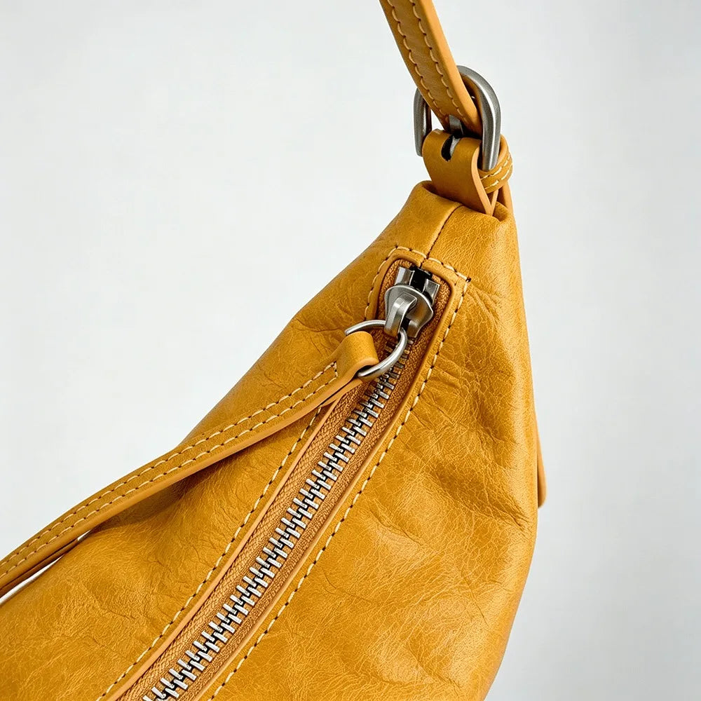 Sac demi-lune Vintage Femme – Polyester Breloque Feuille Hobo Bandoulière