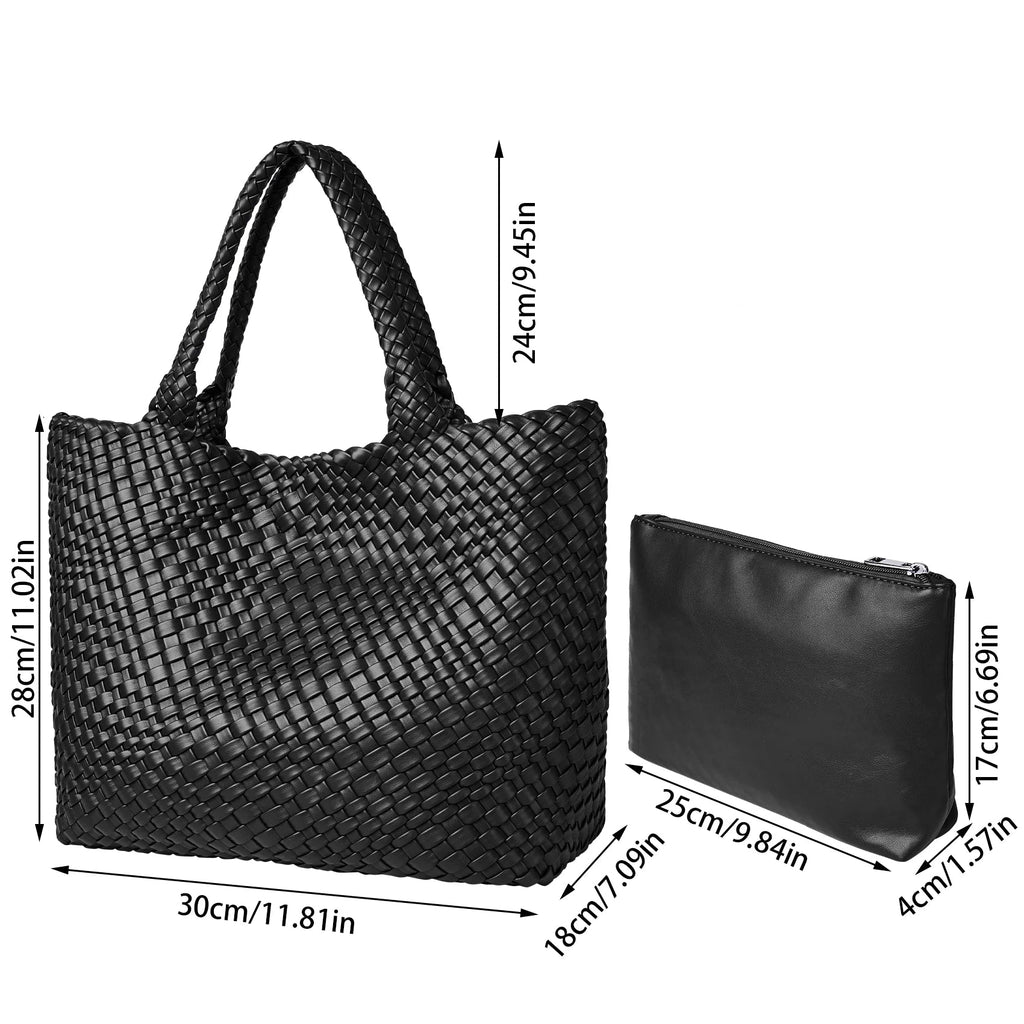Sac Tote tressé en cuir PU vegan – Artisanal, Fermeture Hasp