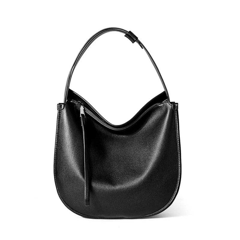 Sac Demi-Lune en Cuir Véritable Souple Vintage