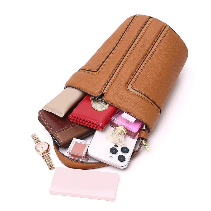 Sac seau cuir vache femme – Triple Port Bandoulière
