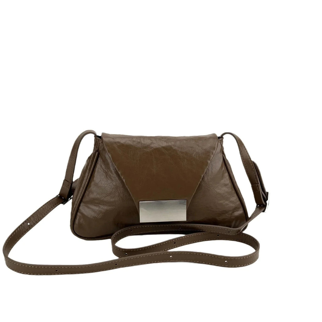 Sac bandoulière en PU éffet cuir ciré vintage – Texture froissée,Bandoulière réglable