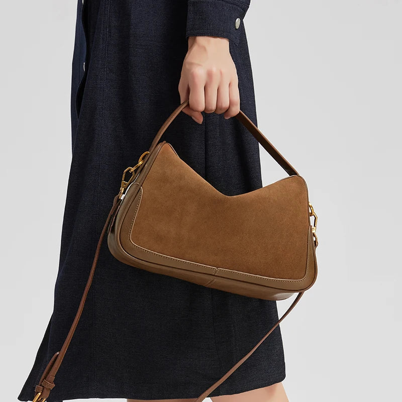 Sac en daim et cuir véritable-Tote Bag luxe bandoulière MYNELIA