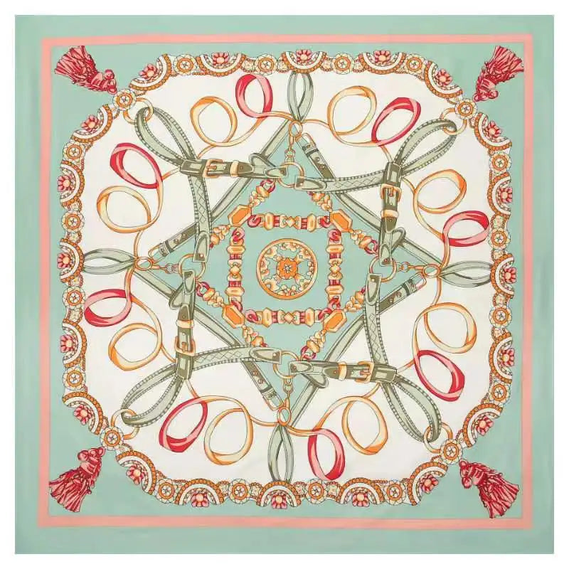 Grand foulard carré à motifs chaînes et brides – 130 × 130 cm