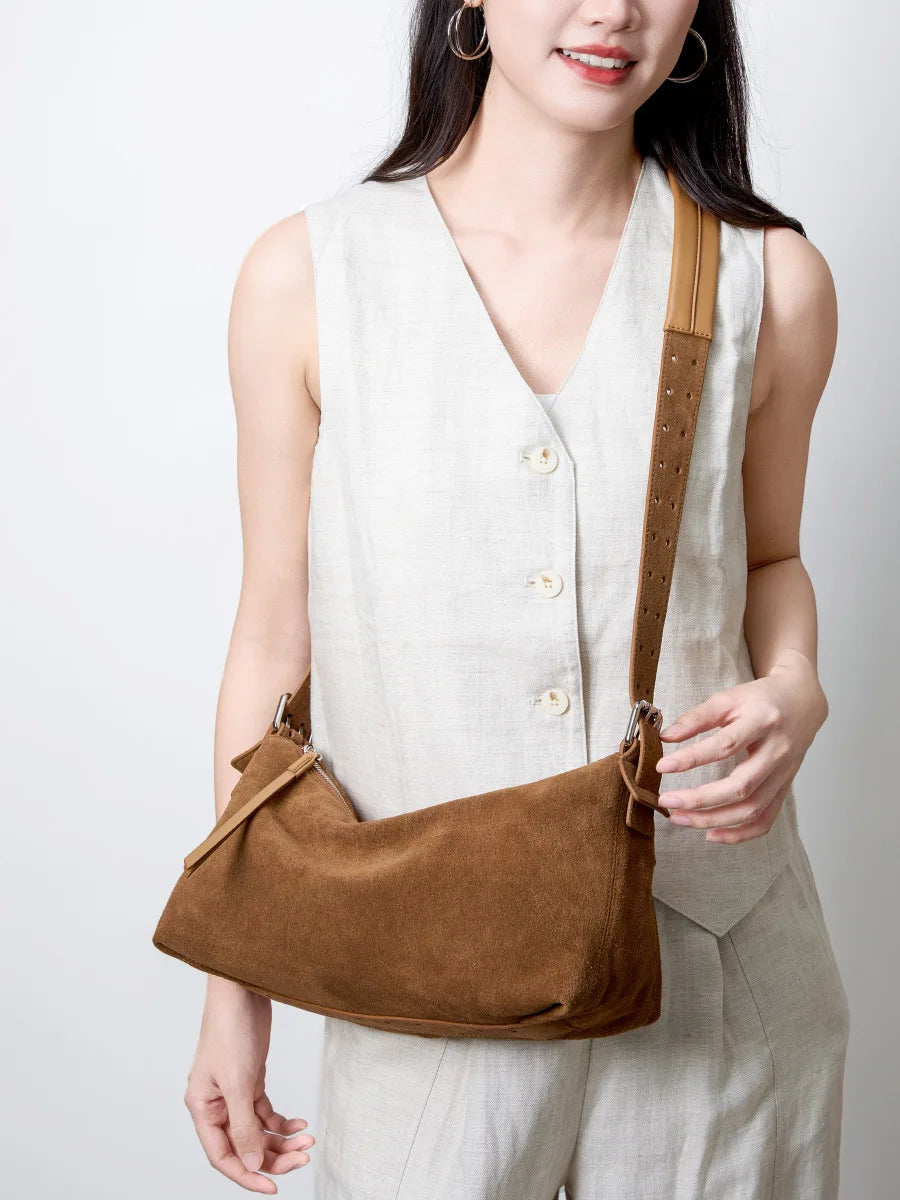 Sac à main en daim cuir véritable-Style Coréen,Large Bandoulière,Luxe Léger MYNELIA