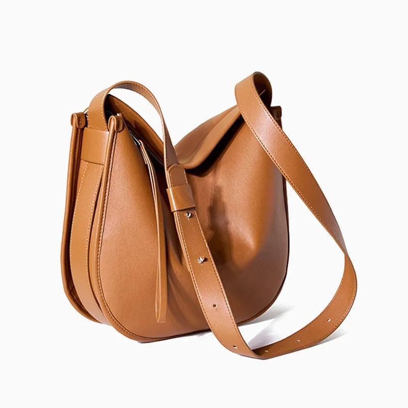 Sac Demi-Lune en Cuir Véritable Souple Vintage