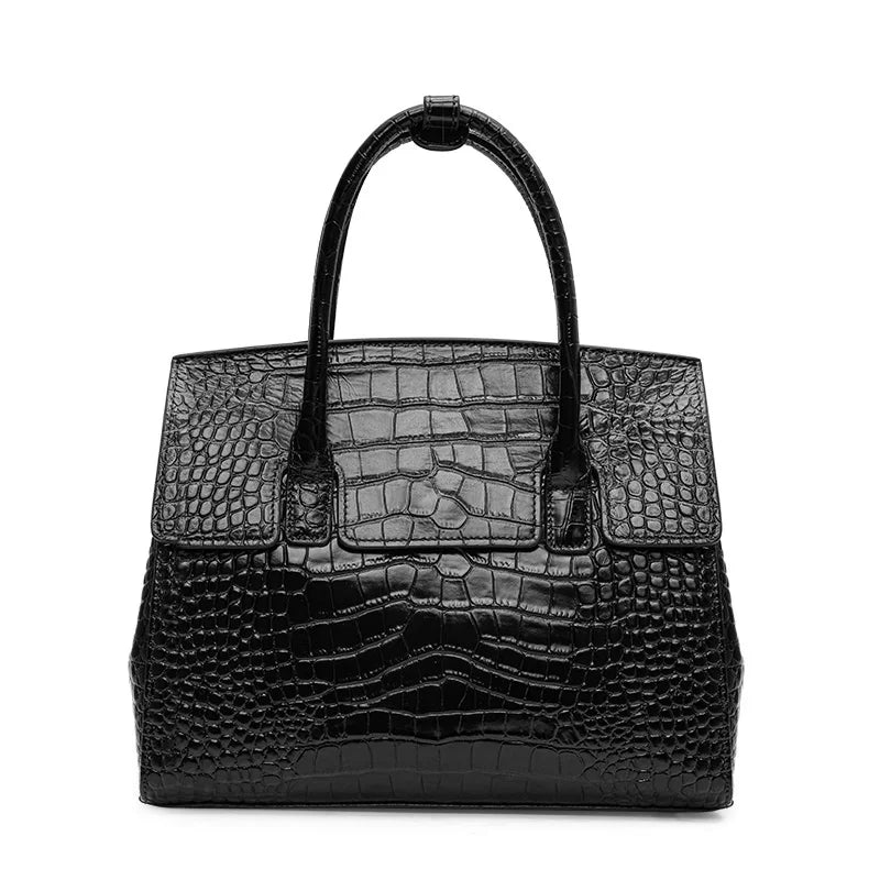 Sac à main cuir véritable embossé brillant –Style bureau chic