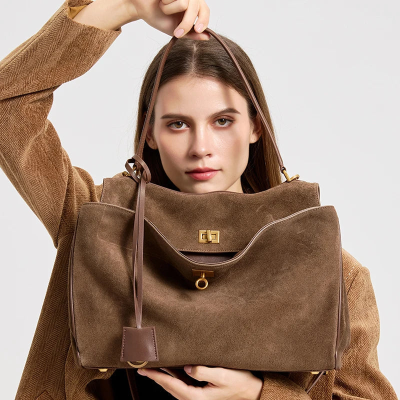 Grand sac à main femme en cuir véritable souple MYNELIA