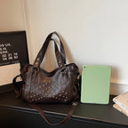 Niet Punk Handtaschen mit großem Fassungsvermögen Hochwertige Robuste Weiche Leder Casual Tragetasche Schulter Umhängetaschen Täglich Pendeln Reisen