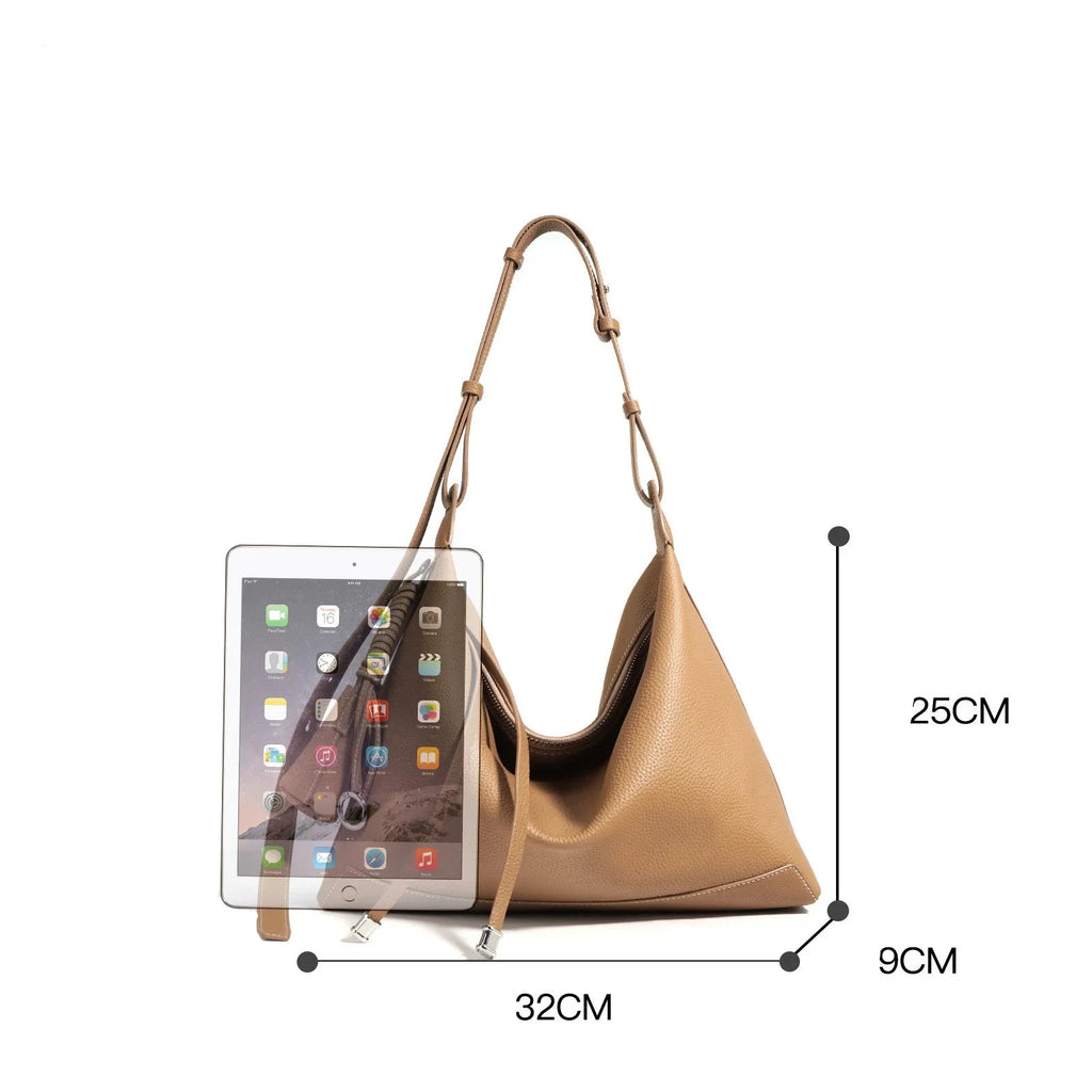 New Ins Chic Designer Large Capacity Commuter Tote First Layer Genuine Cow Leather Women's Handbag Connect with Small Purse MYNELIA