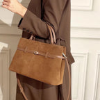 Oversized Suede Leather Briefcase Spacious Handheld Shoulder Crossbody Bag Women Slouchy Commuting Premium Light Luxury Handbag MYNELIA