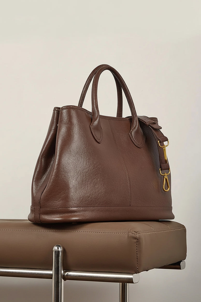 Sac à main tote en cuir véritable avec rivets -Grande Capacité, Style Vintage MYNELIA