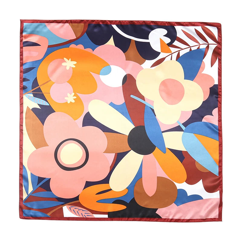 Foulard carré femme en polyester satiné – Motif floral 90 × 90 cm
