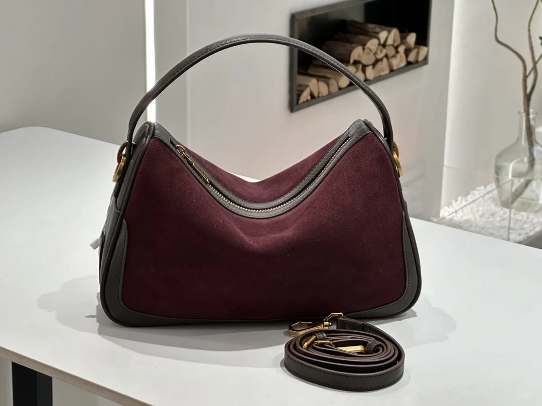 Sac en daim et cuir véritable-Tote Bag luxe bandoulière MYNELIA