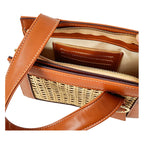Sac à main tressé  –Bandoulière cuir & osier Style naturel