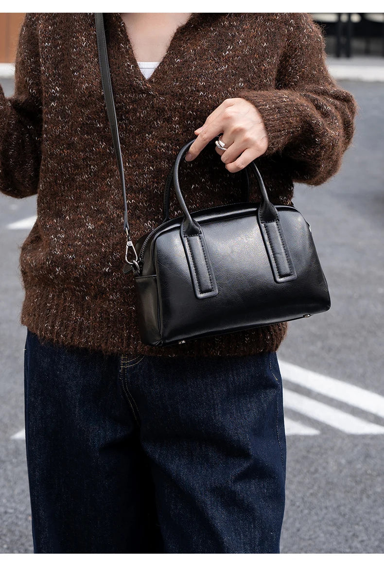Sac Bowling cuir ciré véritable Femme – Crossbody Luxe