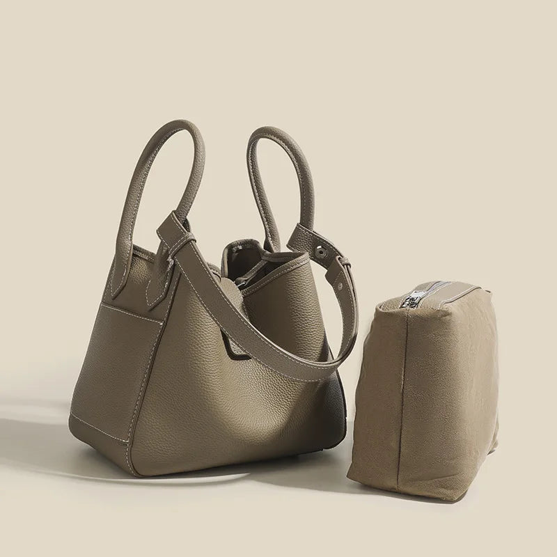 Genuine Leather Women's Shoulder bag niche design fashion lady's basket bag soft cowhide bucket bag handbag for women MYNELIA