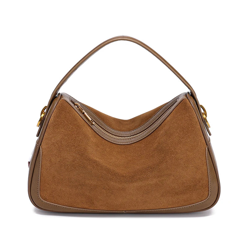 Sac en daim et cuir véritable-Tote Bag luxe bandoulière MYNELIA