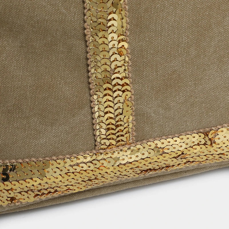 Sac Tote Canvas Sequins Grande Capacité Rétro