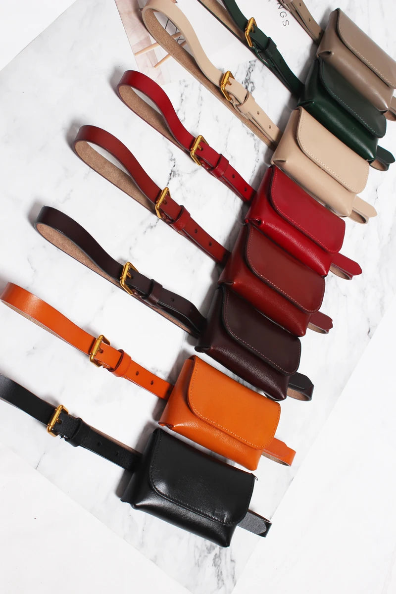 Ceinture cuir véritable avec pochette – Style Coréen Minimaliste