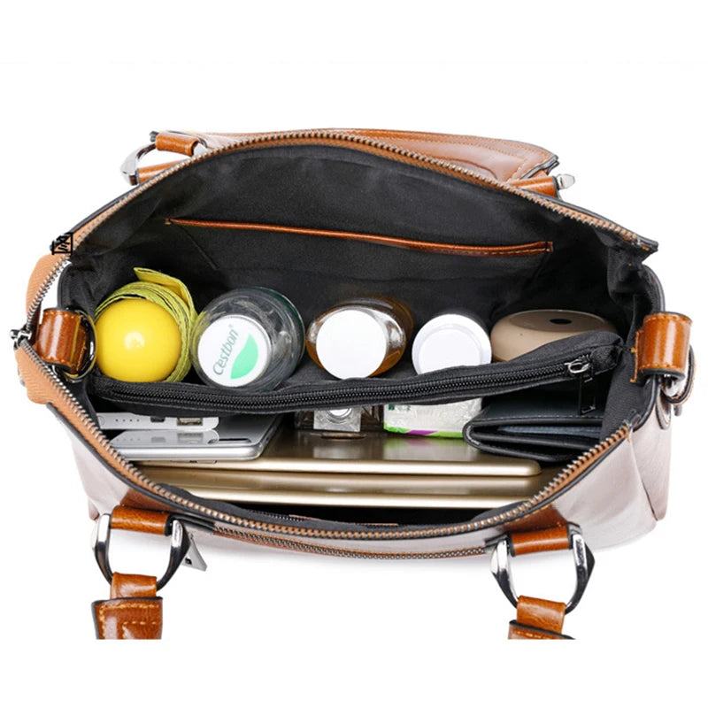 Sac à main en cuir ciré Oil Wax – Fermeture zip, Port multiple