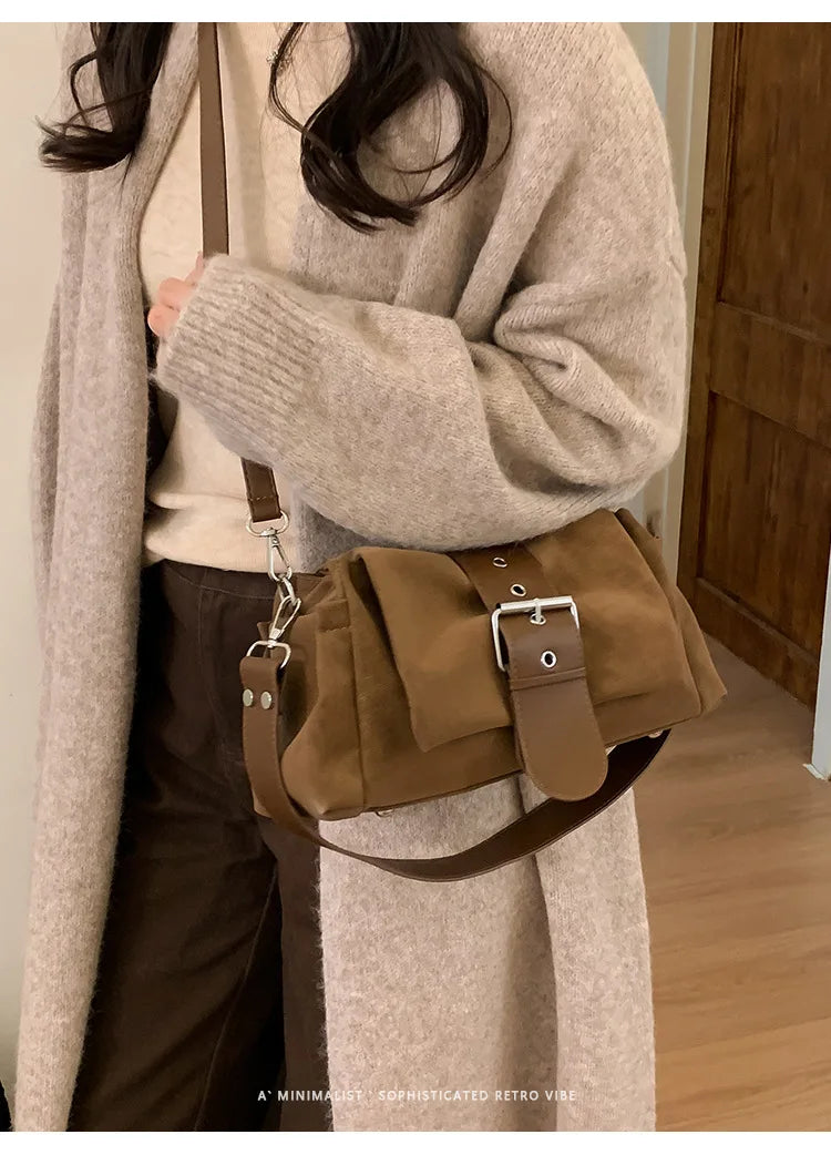 Sac à bandoulière  suède plissé – Fermoir Style fashion