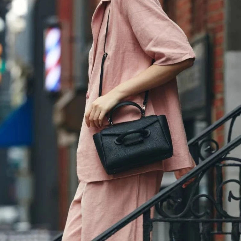 Sac Rabat Cuir Véritable Vintage Top Handle Croisé