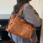Niet Punk Handtaschen mit großem Fassungsvermögen Hochwertige Robuste Weiche Leder Casual Tragetasche Schulter Umhängetaschen Täglich Pendeln Reisen