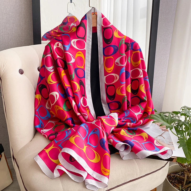 Foulard rectangulaire satiné à motifs anneaux – 180 × 90 cm