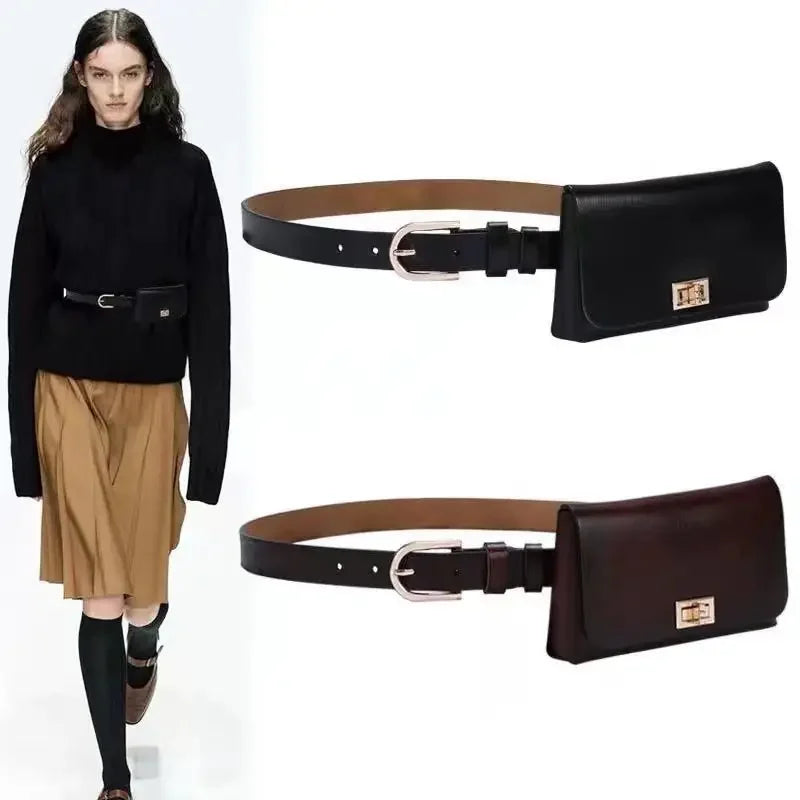 Sac ceinture rabat cuir véritable Femme – Poche téléphone ajustable