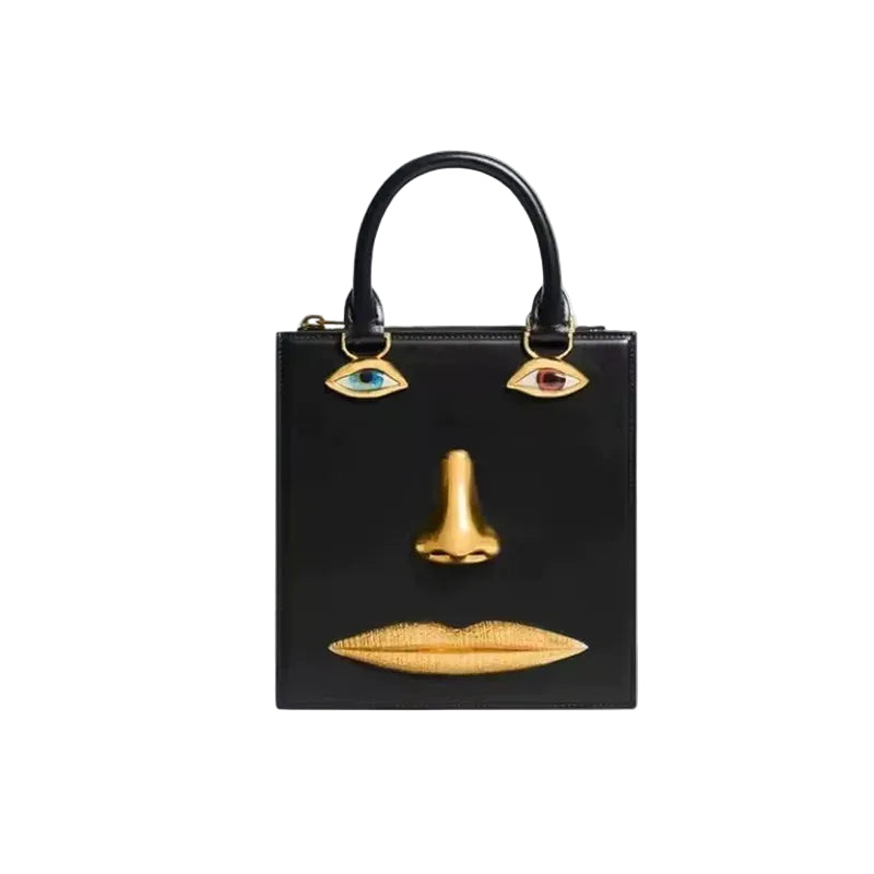 Sac bandoulière femme à visage décoratif et yeux bijoux