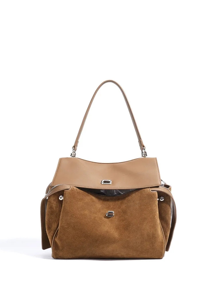 Sac Tote en Cuir Suédé – Cabas Rétro Bandoulière Femme MYNELIA