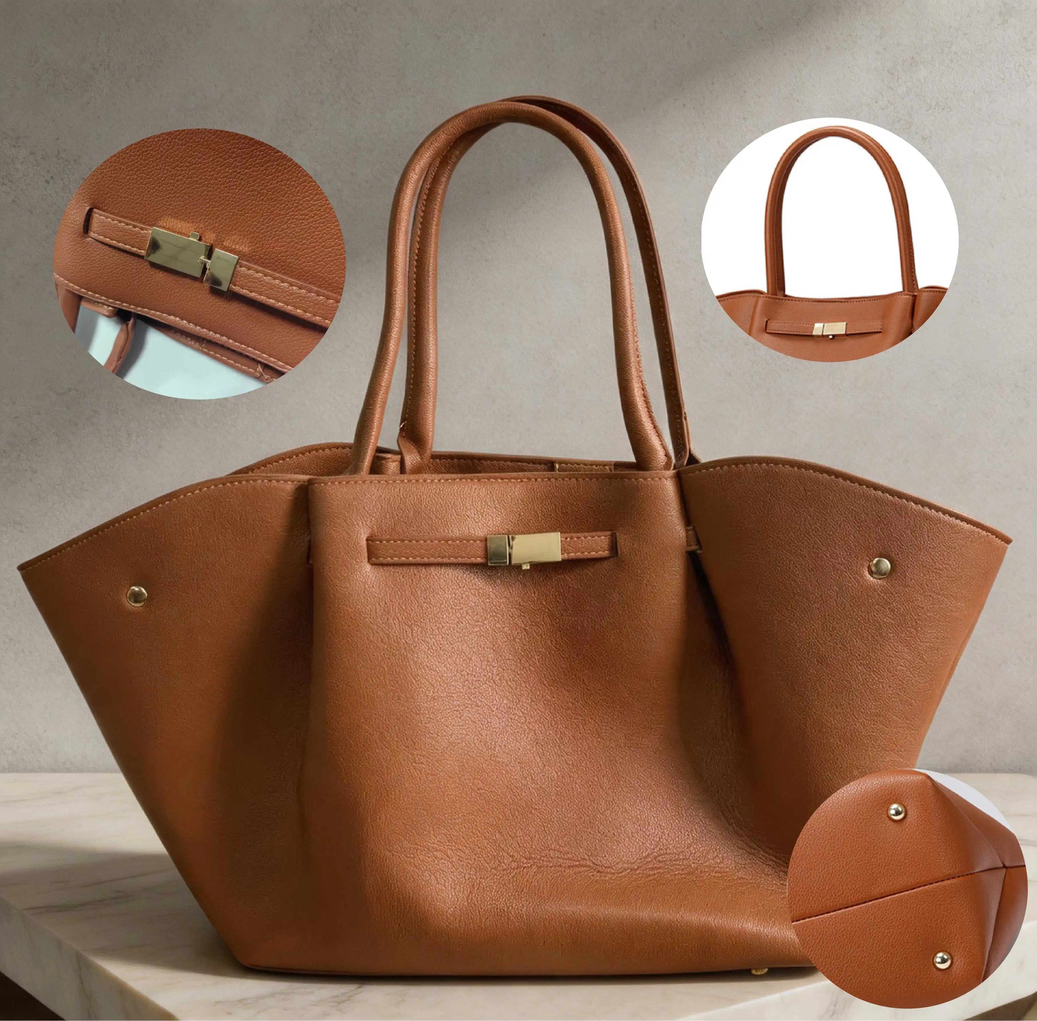 Women's large-capacity PU leather tote bag with lychee pattern, suitable for commuting, soft leather dumpling bag. MYNELIA