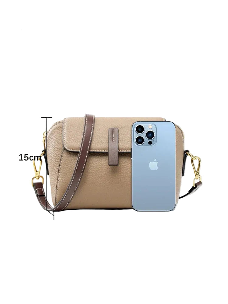 Sac bandoulière en cuir de vache véritable-Fermeture Zip & Finitions dorées MYNELIA