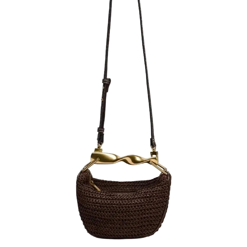 Sac Hobo tressé anse métallique-Rouille & Chocolat