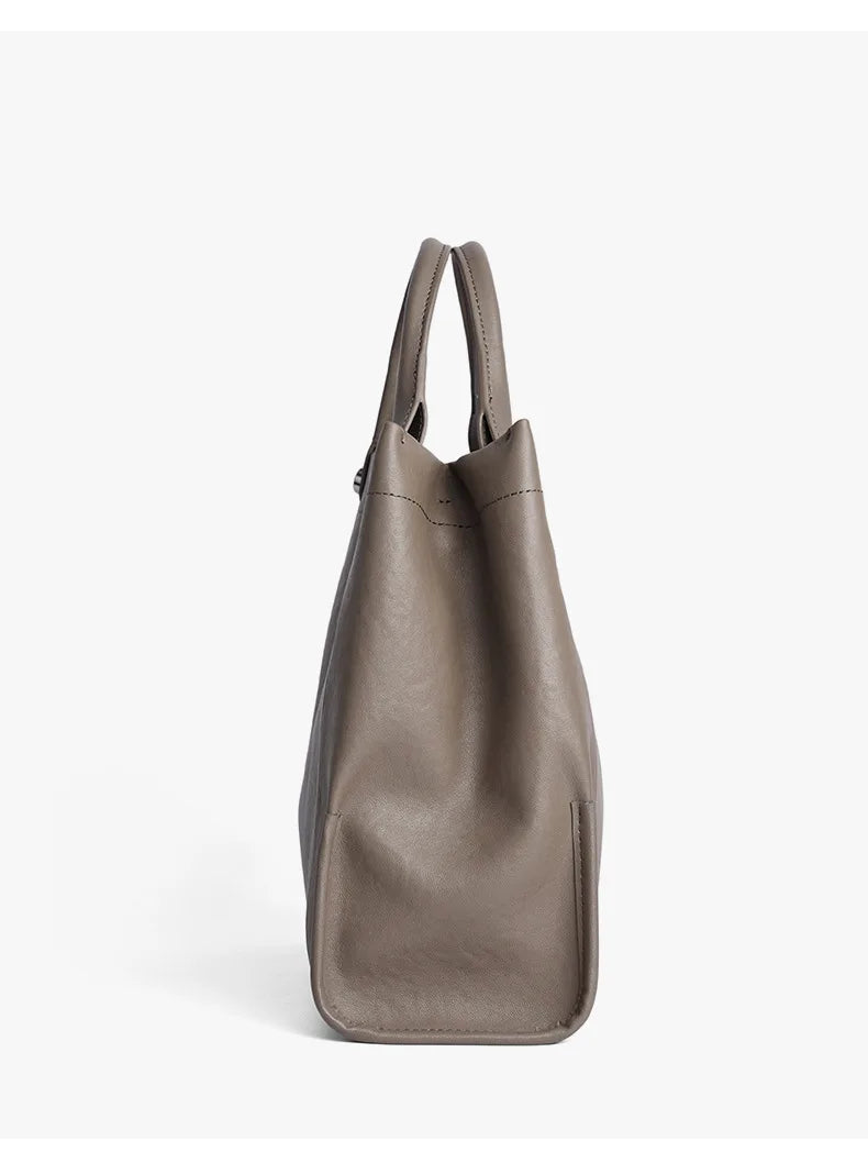 Sac cabas souple en cuir véritable à poches intérieures