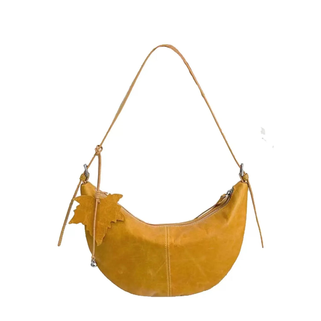 Sac demi-lune Vintage Femme – Polyester Breloque Feuille Hobo Bandoulière