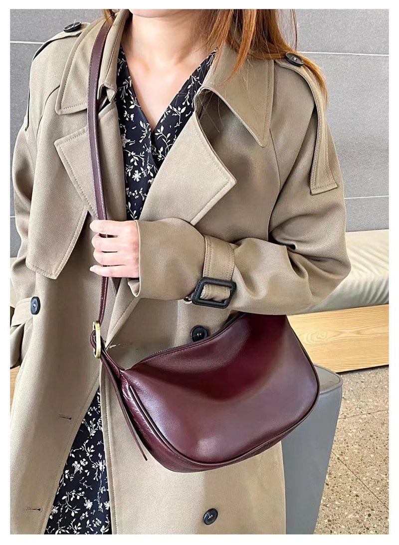 Sac Hobo cuir tanné végétal 100% Véritable  – Bandoulière