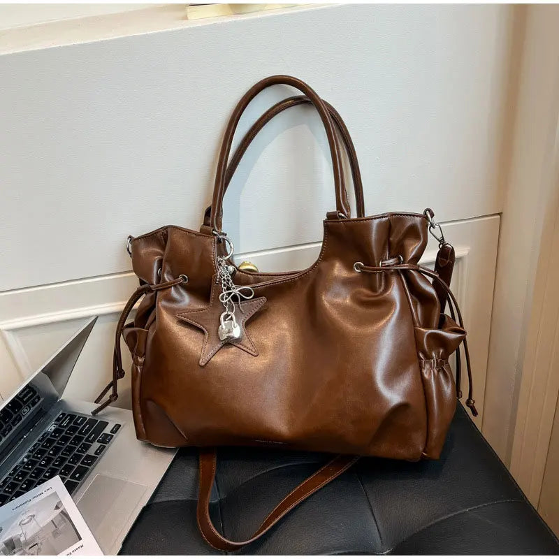 Sac cabas souple en simili cuir PU avec pendentif étoile