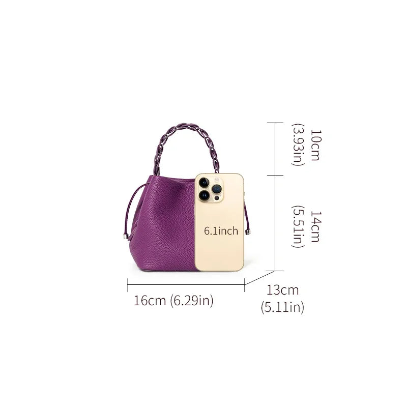 Sac seau cuir femme – Anse Tressée & Bandoulière réglable Style Casual Chic