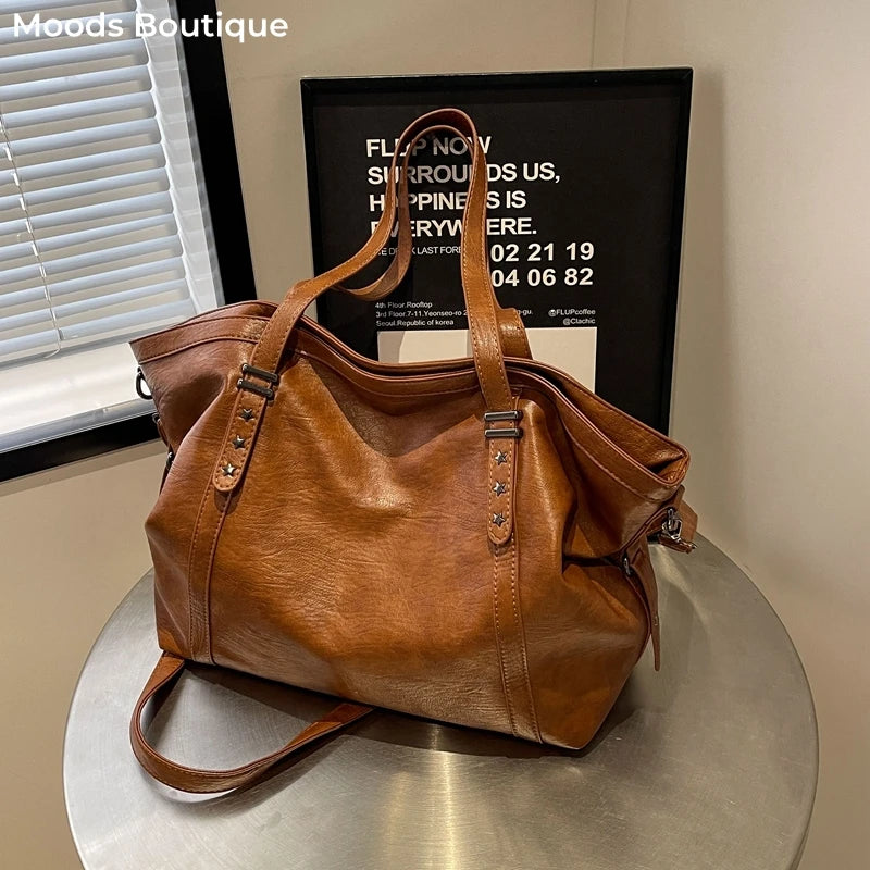 Sac Tote en cuir PU souple – Style vintage, Grande capacité,Poches intérieures