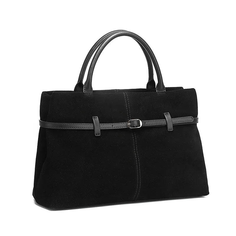 Oversized Suede Leather Briefcase Spacious Handheld Shoulder Crossbody Bag Women Slouchy Commuting Premium Light Luxury Handbag MYNELIA