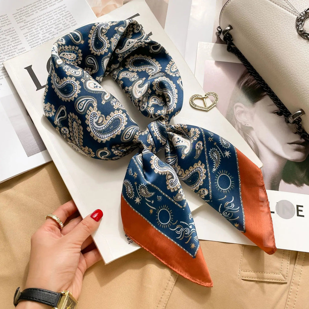 70cm Neckerchief Female Luxury Square Scarf for Women Silk Feeling Shawl Satin Hijab Wraps Hair Bands Ribbon Headband Bandann MYNELIA