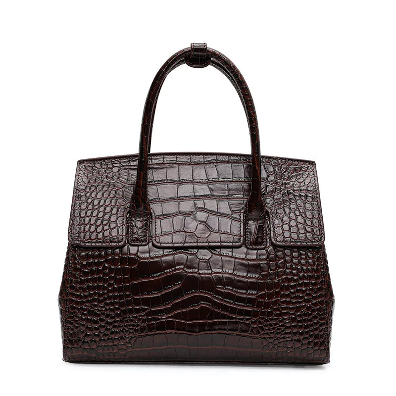 Sac à main cuir véritable embossé brillant –Style bureau chic