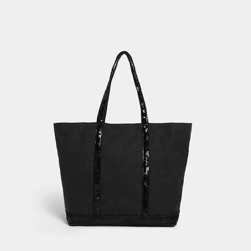 Sac Tote Canvas Sequins Grande Capacité Rétro