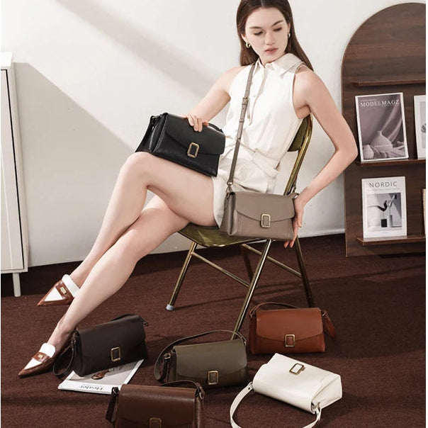 Sac bandoulière en cuir Véritable – Style Rétro,Poches intérieures