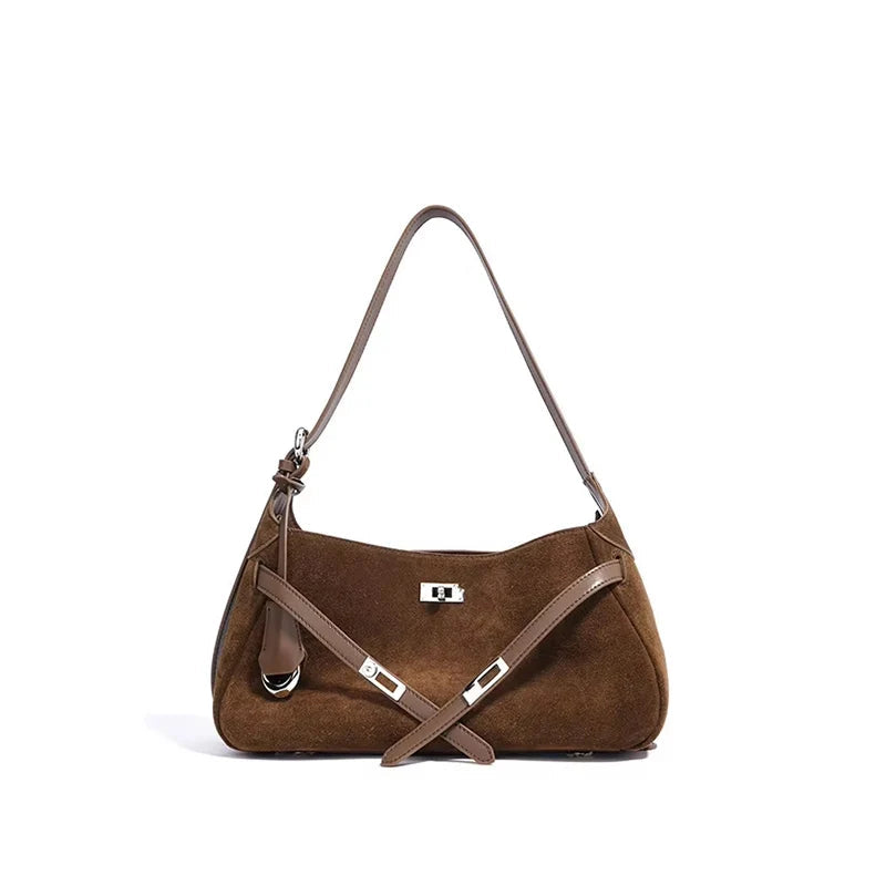 Sac à main en cuir véritable demi-Lune-Fermeture tourniquet MYNELIA