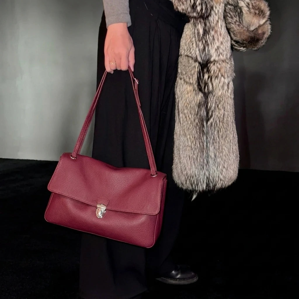 Sac en cuir véritable Satchel  Rabat Sequins