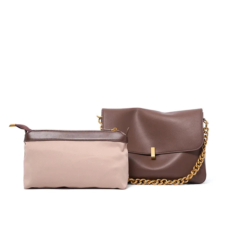 Sac Rabat Cuir Véritable Chaîne Dorée Verrou Flap